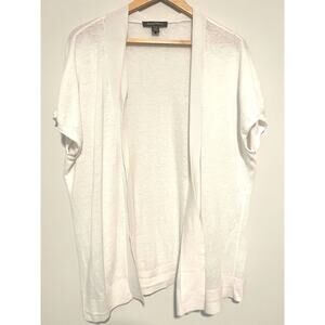 Tommy Bahama Open Knit Cardigan Large White Short Sleeve Linen Cotton Blend